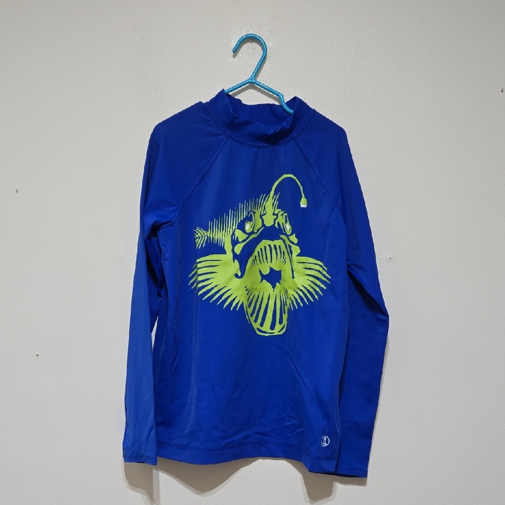 Lands' End Kid's Blue and Green Rashguard with Fish Design